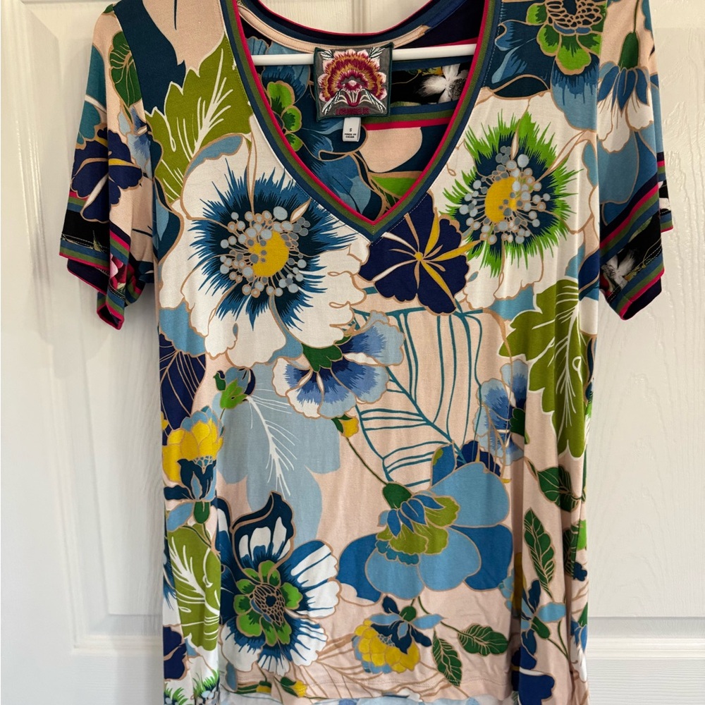 Johnny Was Multicolor Floral V-Neck Tee